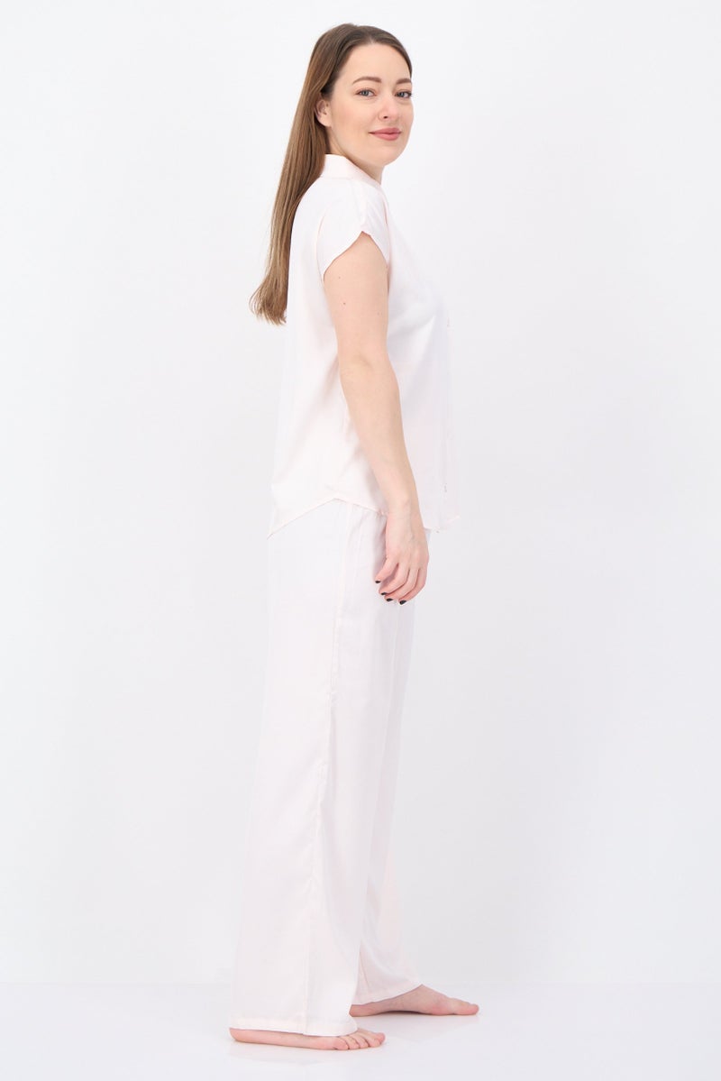 NINE WEST Women 2 Pcs Solid Cap Sleeve Satin Pyjama Set, Pink - Image 3